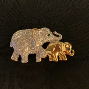 Carolee Vintage Elephant and Young Pave crystals Green Eyes, Vintage Gold Brooch